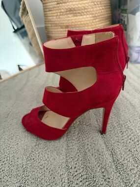 Jessica Simpson Red Suede Cutout Stiletto Heels